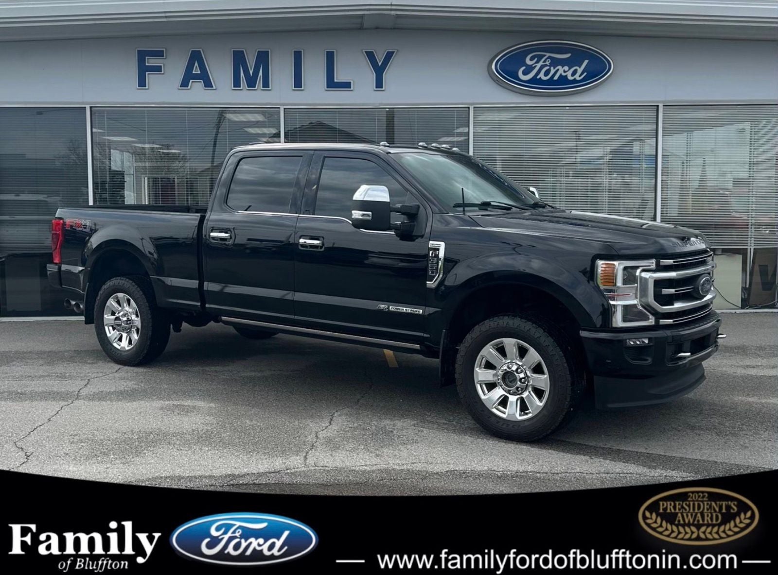 2021 Ford F-350SD Platinum in Black Metallic — front three-quarter view